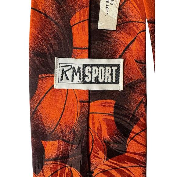 RALPH MARLIN Basketball Print Tie "Just Balls" Vintage 1995 US Orange Black - Picture 4 of 5